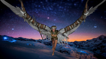 Картинка 3д+графика ангел+ angel фон взгляд демон горы девушка полет