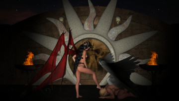 Картинка 3д+графика существа+ creatures череп огонь демоны