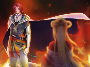 Картинка аниме unknown +другое двое плащ костюм перчатки ремень искры