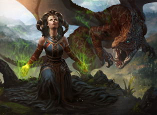 Картинка фэнтези красавицы+и+чудовища колдунья девушка magic the gathering арт глаза магия дракон