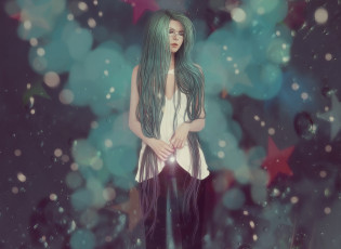 Картинка аниме unknown +другое арт ripa666 девушка очки звезды волосы