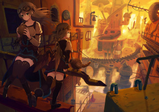 Картинка аниме город +улицы +здания девушки