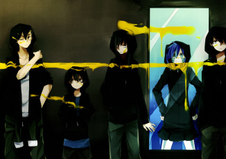 Картинка аниме kagerou+project art shidu kagerou days kousuke seto takane enomoto hibiya amamiya shintaro kisaragi tsubomi kido пятерка зеркало капюшон краска желтая друзья