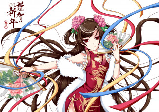 Картинка аниме unknown +другое веер ленты девушка