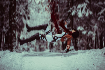 Картинка разное cosplay+ косплей аниме деревья кровь зима девушка shingeki no kyojin атака титанов снег mikasa ackerman микаса аккерман