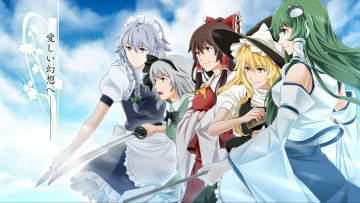 Картинка аниме touhou девушки взгляд фон