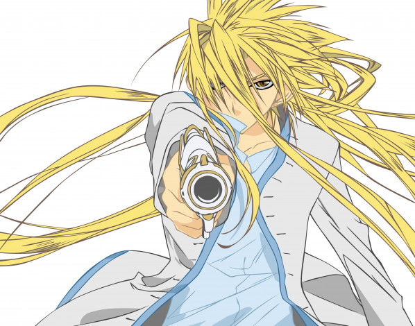 Обои картинки фото аниме,  angel, оружие, пистолет, парень