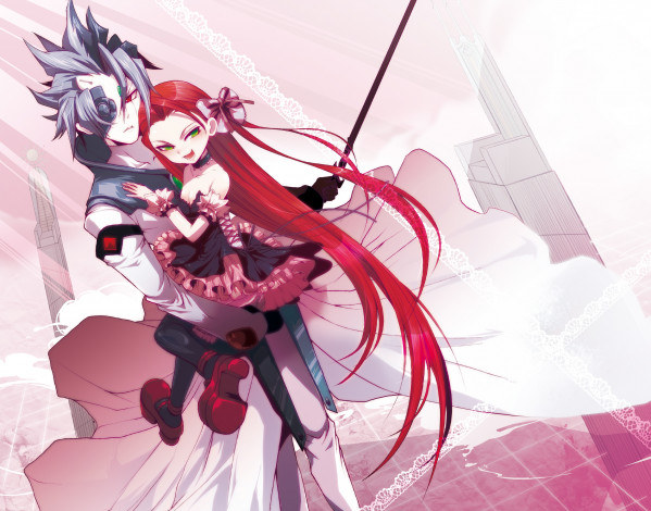 Обои картинки фото аниме, yu-gi-oh, парень, девушка