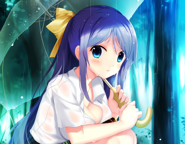 Обои картинки фото аниме, unknown,  другое, девушка, зонт