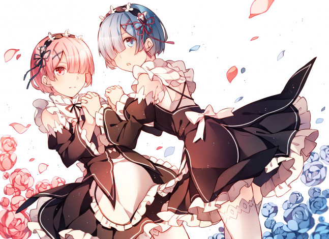 Обои картинки фото аниме, re,  zero kara hajimeru isekai seikatsu, фон, взгляд, девушки