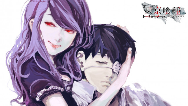 Обои картинки фото аниме, tokyo ghoul, ken, kaneki, rize, kamishiro