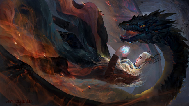Обои картинки фото фэнтези, эльфы, эльф, дракон