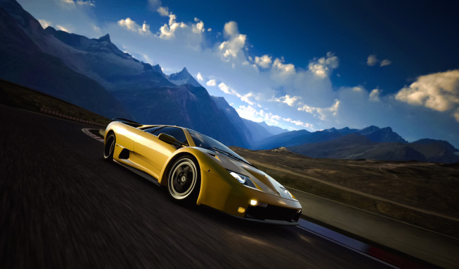 Обои картинки фото автомобили, 3д, ретро, дорога, суперкар, lamborghini, пейзаж, купе