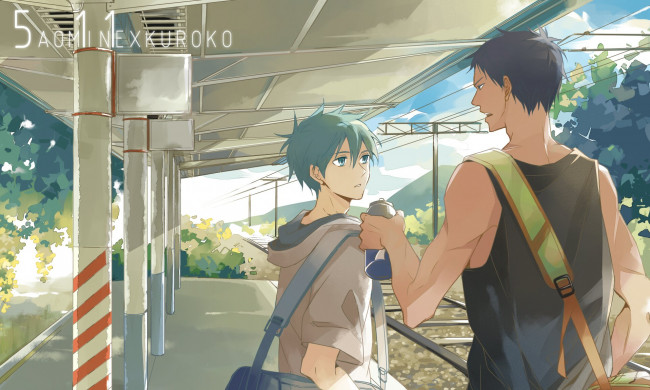 Обои картинки фото аниме, kuroko no baske, куроко, тецуя, аомине, дайки