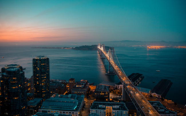 Обои картинки фото города, сан-франциско , сша, закат, мост
