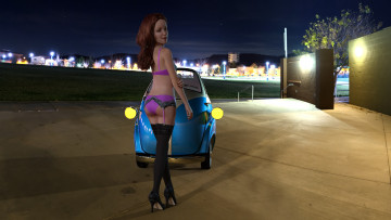 Картинка 3д+графика люди-авто мото+ people-+car+ +moto фон взгляд девушка