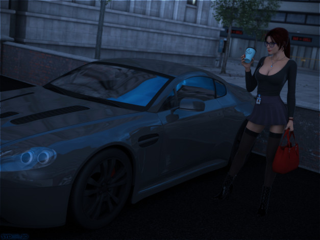 Обои картинки фото 3д графика, люди-авто, мото , people- car ,  moto, девушка, фон, взгляд