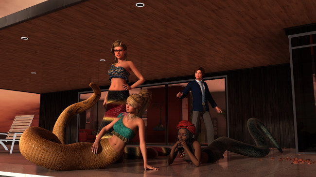 Обои картинки фото 3д графика, существа , creatures, фон, взгляд, девушки