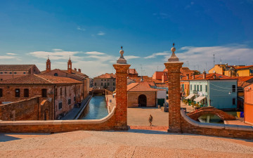 Картинка города -+мосты треппонти мост паллотта comacchio лето вечер красивый город италия