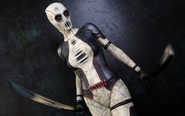 Картинка 3д+графика ужас+ horror девушка фон униформа катана