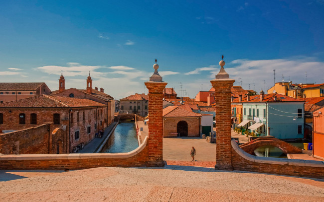 Обои картинки фото города, - мосты, треппонти, мост, паллотта, comacchio, лето, вечер, красивый, город, италия