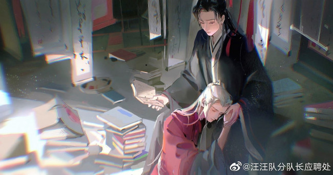 Обои картинки фото аниме, unknown,  другое , мужчины, свитки, книги