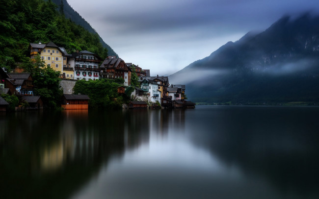 Обои картинки фото города, гальштат , австрия, горы, дома, водоем, гальштат