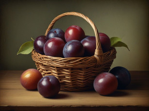 обоя еда, персики,  сливы,  абрикосы, корзинка, сливы, спелые