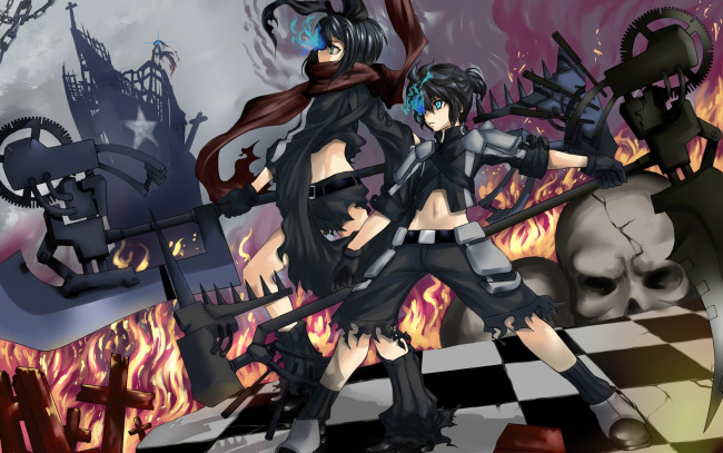 Обои картинки фото аниме, black, rock, shooter