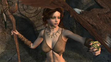 Картинка druid 3д+графика амазонки+ amazon орел посох девушка