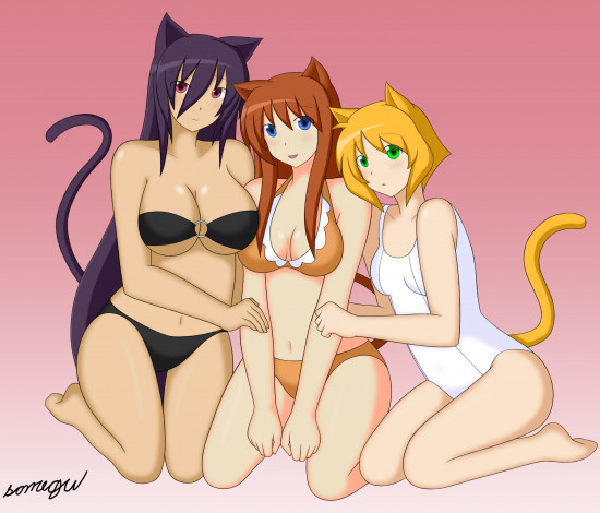 Обои картинки фото рисованные, - другое, хвостик, девушки