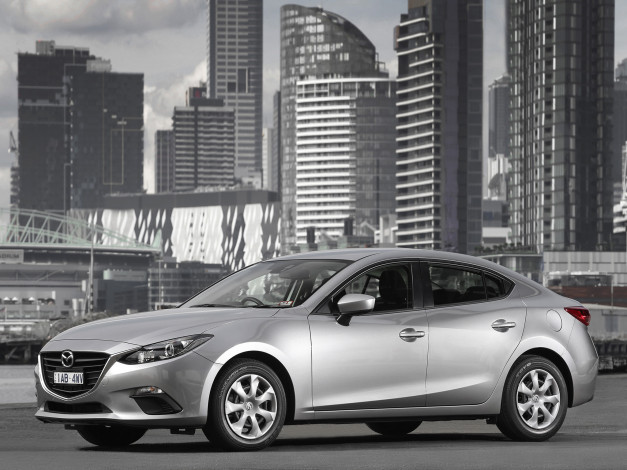 Обои картинки фото автомобили, mazda, au-spec, sedan, mazda3, серый, 2014г, bm