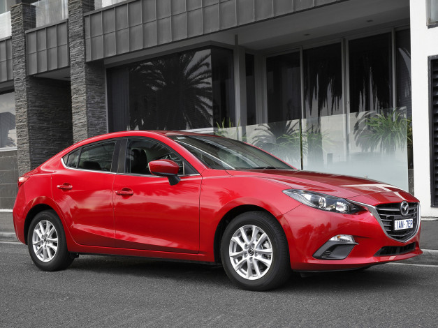 Обои картинки фото автомобили, mazda, mazda3, 2014г, bm, au-spec, sedan, красный