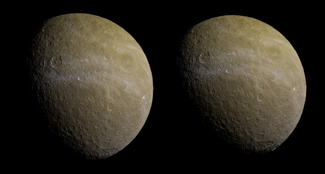 Обои картинки фото космос, спутники сатурна, сатурна, спутник, по, величине, второй, рея