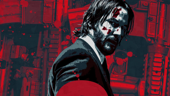 Обои картинки фото рисованное, кино, cinema, gun, blood, weapon, man, movie, film, rifle, keanu, reeves, powerful, strong, john, wick, 2, chapter