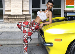 Картинка 3д+графика люди-авто мото+ people-+car+ +moto девушка фон взгляд