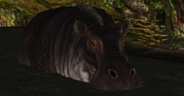 Картинка 3д+графика животные+ animals бегемот