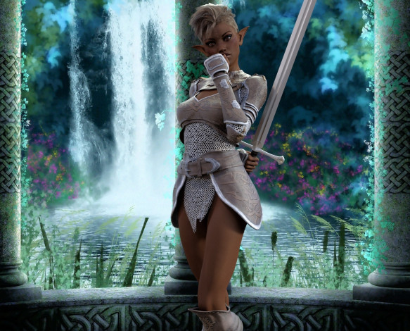 Обои картинки фото 3д графика, фантазия , fantasy, фон, взгляд, девушка