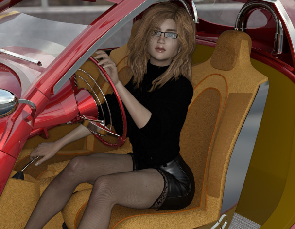 Обои картинки фото 3д графика, люди-авто, мото , people- car ,  moto, взгляд, девушка, автомобиль, фон