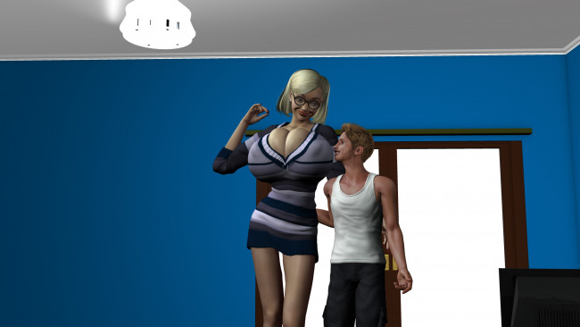 Обои картинки фото 3д графика, юмор , humor, девушка, взгляд, фон, парень