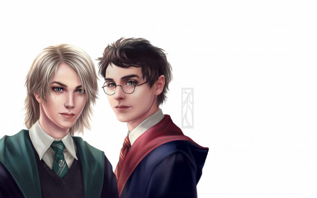 Обои картинки фото рисованное, кино,  мультфильмы, драко, малфой, гарри, поттер, мантии, галстуки