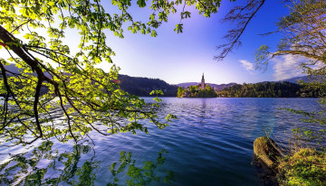 Картинка города блед+ словения горы озеро