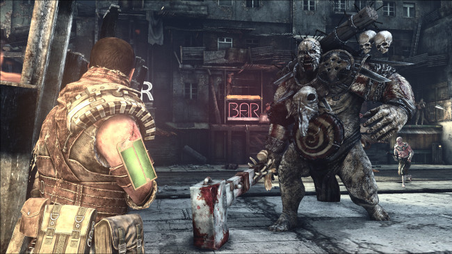 Обои картинки фото видео игры, afterfall,  insanity, человек, оружие, монстр, улица