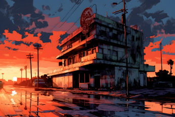 Картинка аниме город +улицы +интерьер +здания нейросети графика нейроарт ai art нейронные сети рисунки нейро искусство