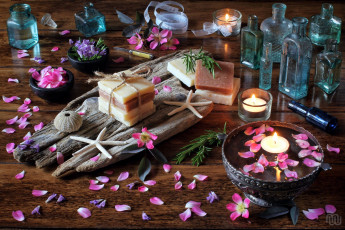 Картинка разное косметические+средства +духи свечи мыло лепестки