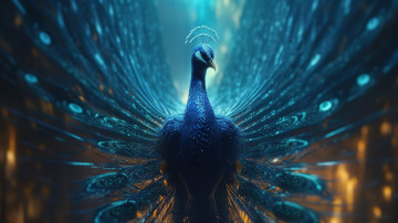 обоя рисованное, животные, павлин