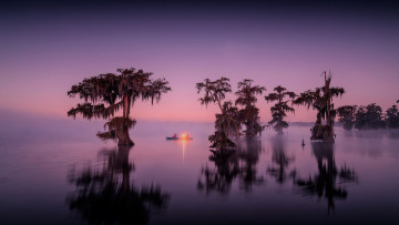 Картинка природа реки озера деревья озеро закат лодка