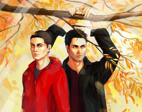 Картинка рисованное кино осень арт дерек стайлз волчонок сериал парни