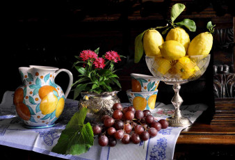 Картинка еда натюрморт ваза цветы фрукты