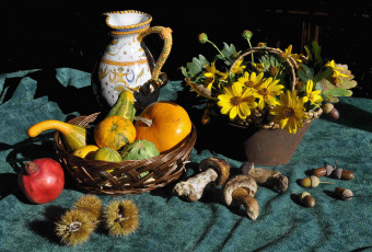 Картинка еда натюрморт кувшин грибы овощи